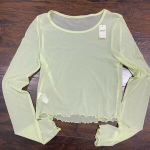 Aerie Sheer Long Sleeve Top in Light Yellow